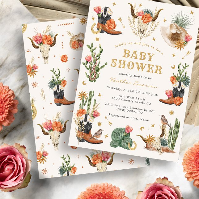 Convites Chá de fraldas Oeste Selvagem (Watercolor Boho Wild West Baby Shower Invitation
)