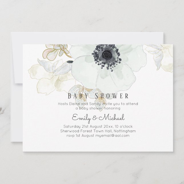 Convites CHÁ DE FRALDAS ORÇAMENTAL Anêmona Azul (Frente)