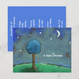 Convites Chá de fraldas, Paisagem Painting Moon Stars Tree