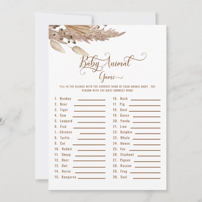 Convites Chá de fraldas Pampas Baby Animal Game II (Frente)