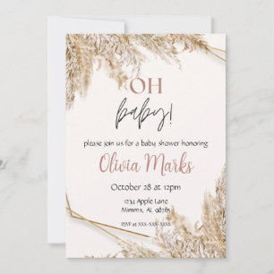 Convites Chá de fraldas Pampas Grass   Neutral Boho Rustic