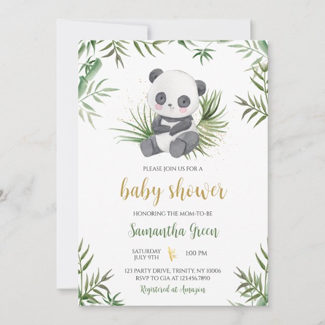 Convites Chá de fraldas Panda Bamboo (Frente)