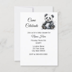 Convites Chá de fraldas Panda de Aquarela Simples