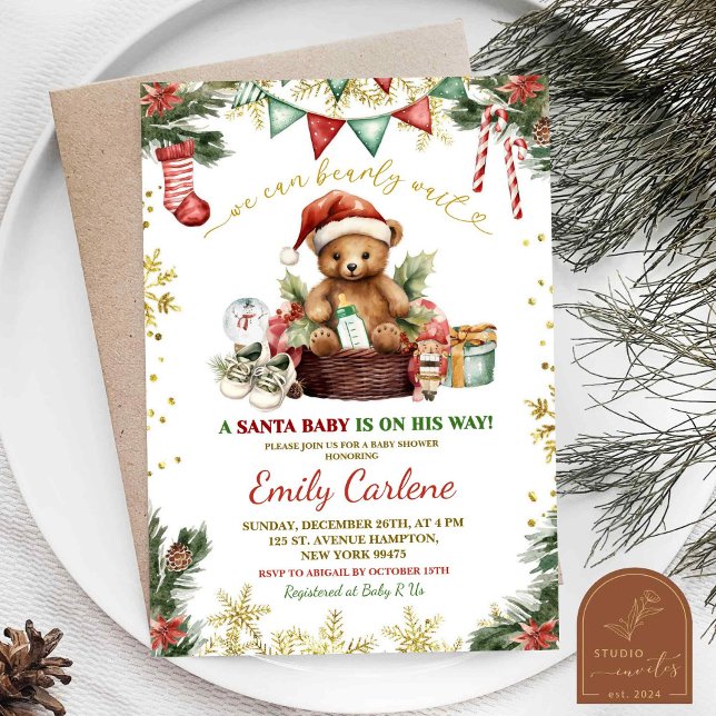 Convites Chá de fraldas Papai noel de Bear Natal (Criador carregado)