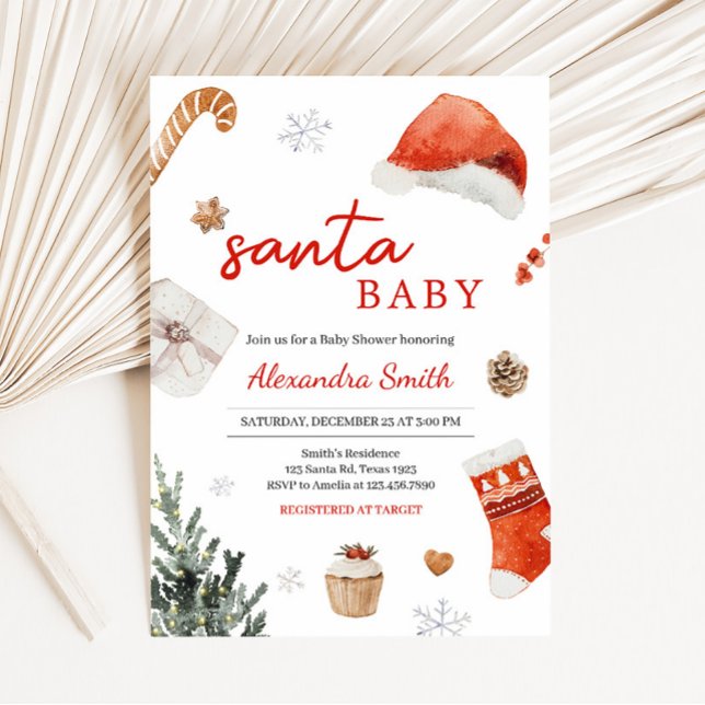 Convites Chá de fraldas papais noeis (Minimalist Santa Baby Shower Invitation)