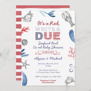 Convites Chá de fraldas para ferver marisco, branco vermelh