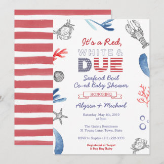 Convites Chá de fraldas para ferver marisco, branco vermelh
