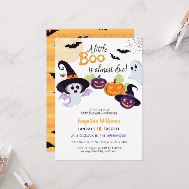 Convites Chá de fraldas para o Pequeno Boo Halloween. (Frente/Verso In Situ)
