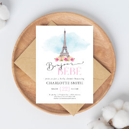 Convites Chá de fraldas Paris Themed Bonjour Bébé