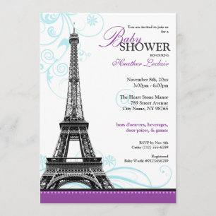 Convites Chá de fraldas parisiense da torre Eiffel do