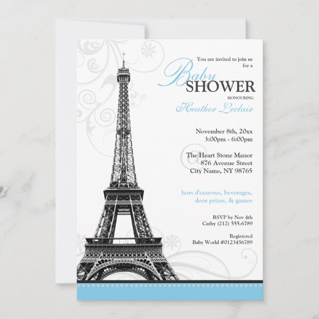Convites Chá de fraldas parisiense de Torre Eiffel de Mod F (Frente)