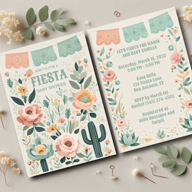 Convites Chá de fraldas Pastel Mexicano Fiesta (Soft pastels and festive florals make this Mexican fiesta invitation perfect for a baby shower!)
