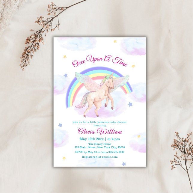 Convites Chá de fraldas Pastel Unicorn Rainbow Fairytale (Pastel Unicorn Rainbow Fairytale Baby Shower Invitation)