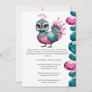 Convites Chá de fraldas Pavão-de-Pavão-de-Joel-Rosa e-Teal