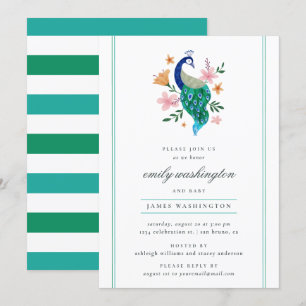 Convites Chá de fraldas Peacock de Aquarela Elegante