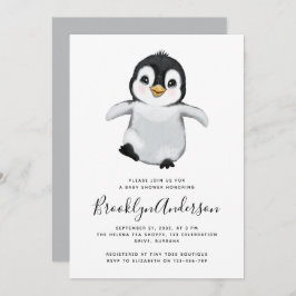 Convites Chá de fraldas Penguin cinza
