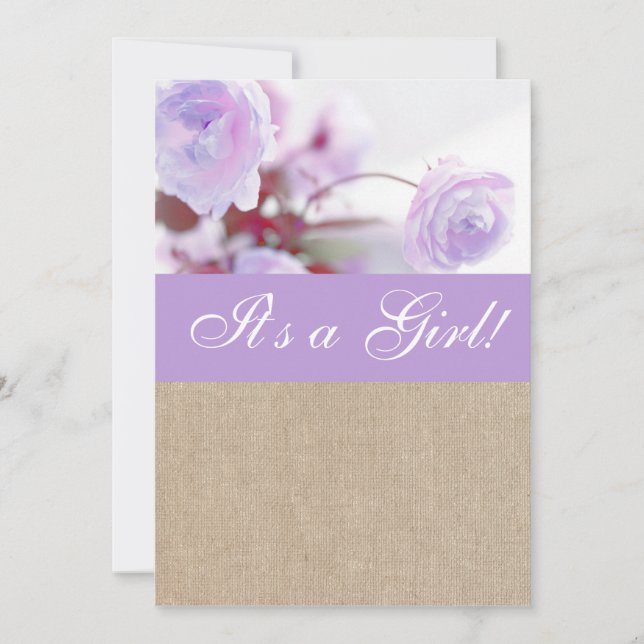 Convites Chá de fraldas Peony Burlap de Lavanda Chique (Frente)