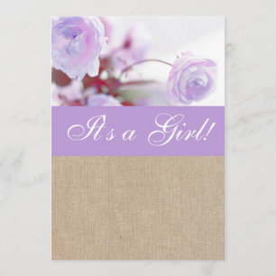 Convites Chá de fraldas Peony Burlap de Lavanda Chique