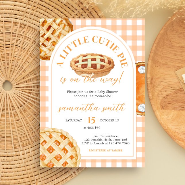 Convites Chá de fraldas Pequeno Pie Gingham (Gingham Little Cutie Pie Baby Shower Invitation)