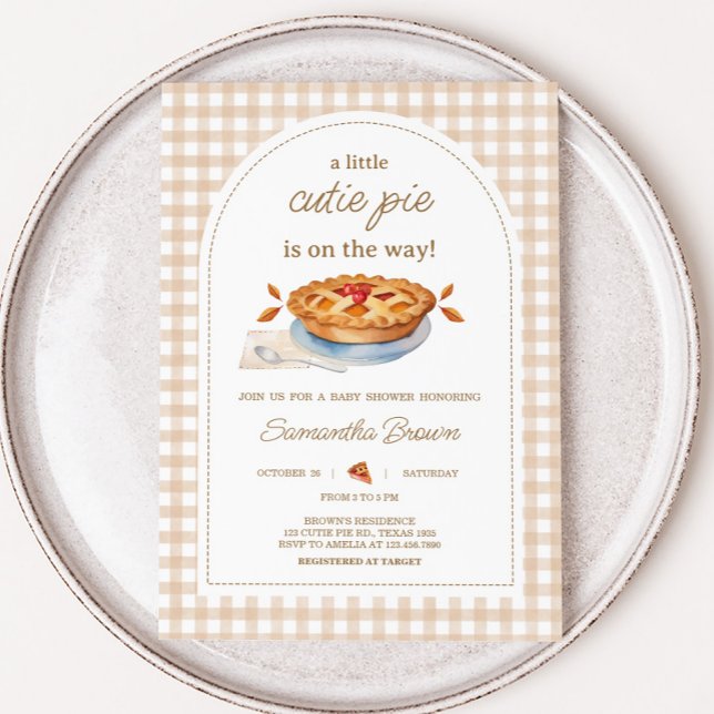 Convites Chá de fraldas Pequeno Pie Gingham (Gingham Little Cutie Pie Baby Shower Invitation)