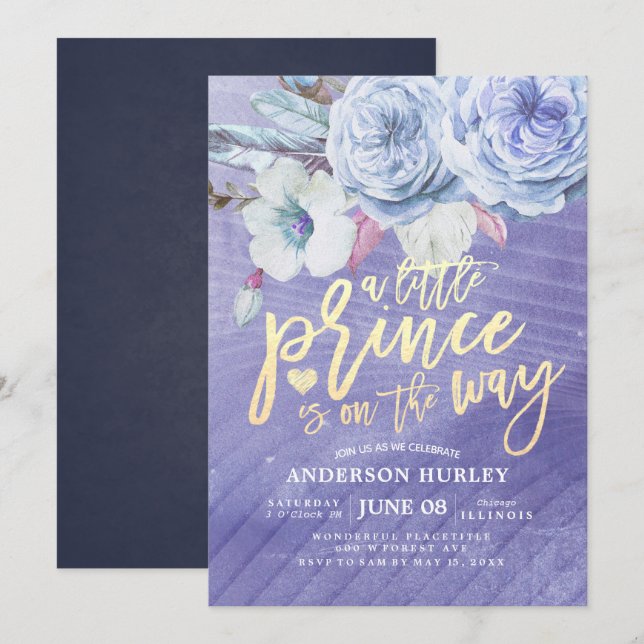 Convites Chá de fraldas pequeno príncipe está a caminho (Frente/Verso)