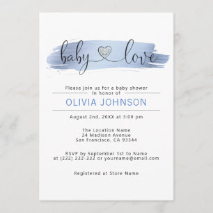 Convites Chá de fraldas Personalizado Baby Love Blue White