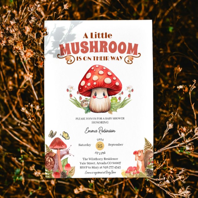 Convites chá de fraldas personalizado da mariposa de borbol (mushroom baby shower baby shower invitations)