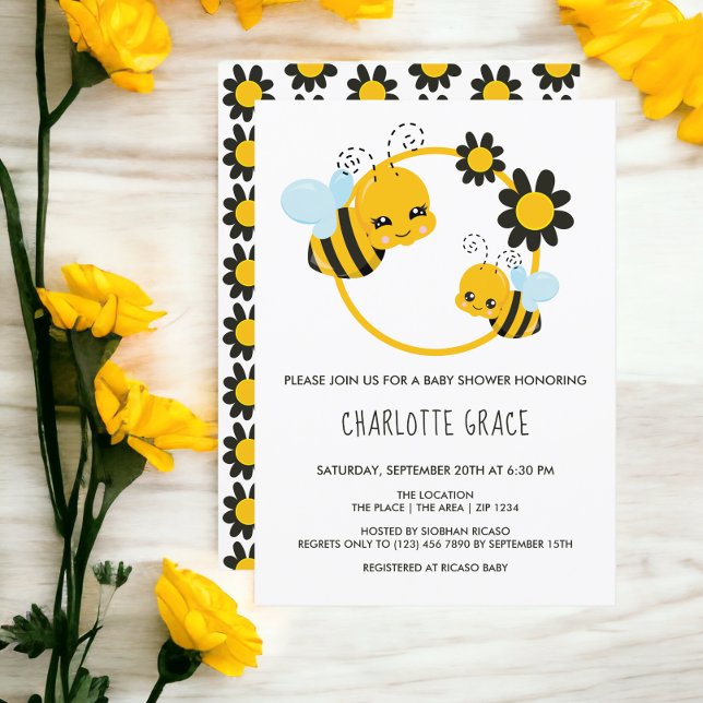 Convites Chá de fraldas Personalizado De Abelhas De Mel Bon (Cute Honey Bee Personalized Baby Shower Invitation from Ricaso)