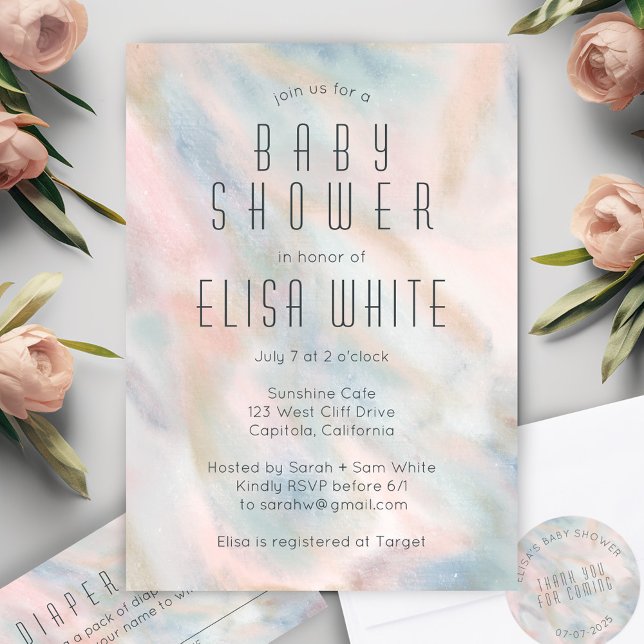 Convites Chá de fraldas PERSONALIZADO de Abstrato de Pastel (Soft Pastel Abstract Elegant Chic CUSTOM BABY SHOWER Invitation Baby Girl Pink
)