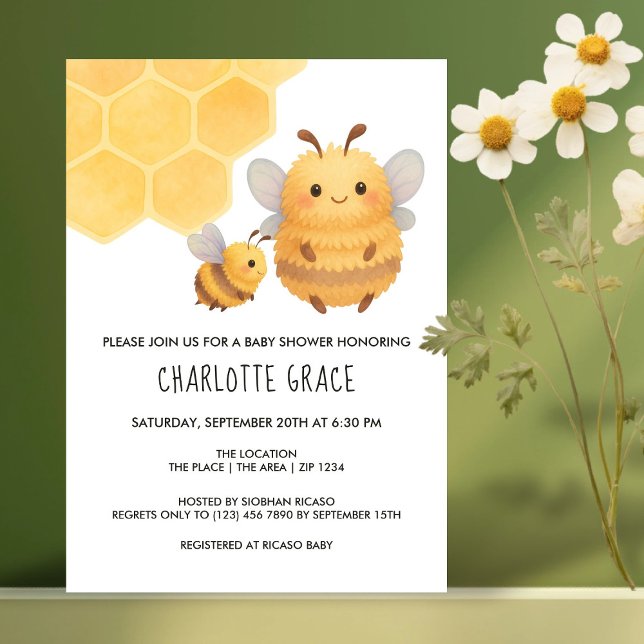 Convites Chá de fraldas Personalizado De Bumble Cute (Cute Gender Reveal What Will Baby Bee Baby Shower Invitation by Ricaso. Mom & Baby fluffy bumble bee)