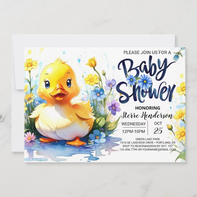 Convites Chá de fraldas Personalizado de Duckling (Frente)