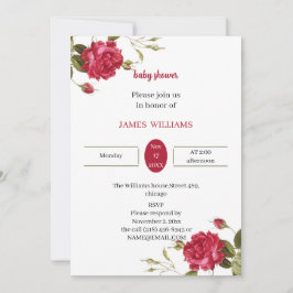Convites Chá de fraldas Personalizado de Flor Vermelho Eleg