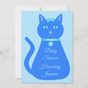 Convites Chá de fraldas Personalizado De Gato De Bebê Azul