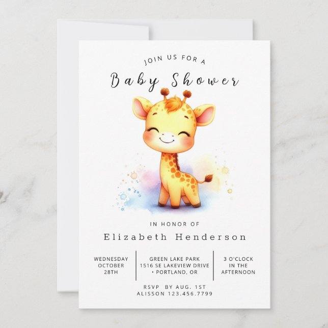 Convites Chá de fraldas Personalizado de Girafa Whimsical (Frente)