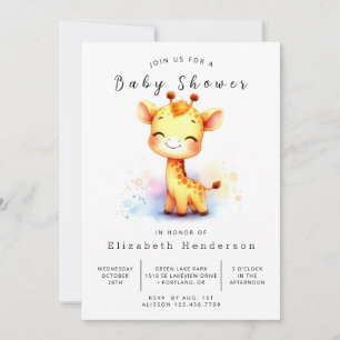 Convites Chá de fraldas Personalizado de Girafa Whimsical
