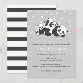 Convites Chá de fraldas Personalizado de Panda Gêmea