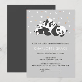 Convites Chá de fraldas Personalizado de Panda Gêmea