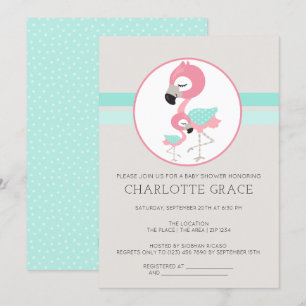 Convites Chá de fraldas Personalizado de Pássaro Flamingo