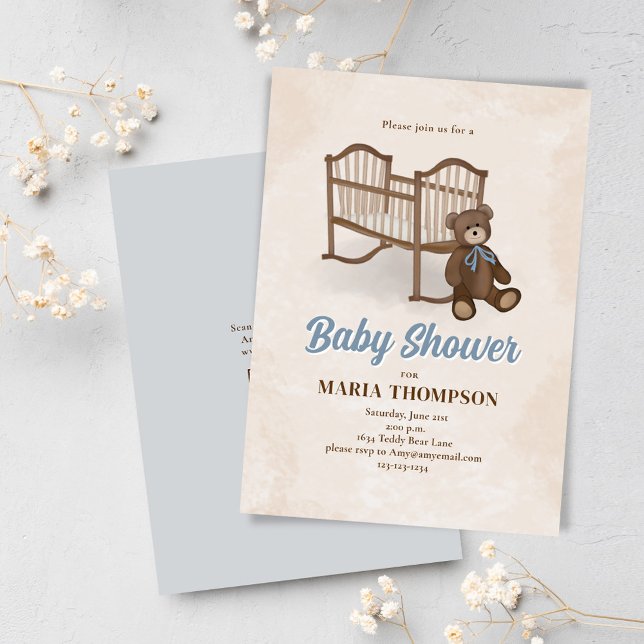 Convites Chá de fraldas Personalizado do Enfermeiro de Vint (Cute teddy bear nursery theme baby shower invitations.)
