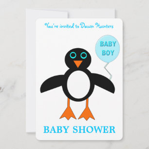 Convites Chá de fraldas Personalizado do Pinguim do Menino