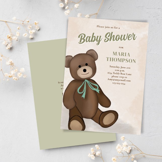 Convites Chá de fraldas Personalizado do Urso de Teddy da V (Cute Teddy Bear Custom Baby Shower Invitation)