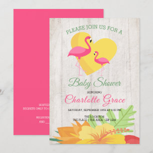 Convites Chá de fraldas Personalizado Flamingo Rosa-Rosa