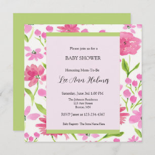 Convites Chá de fraldas Personalizado Floral de Cor de Água