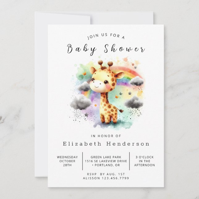 Convites Chá de fraldas Personalizado Graceful Giraffe (Frente)