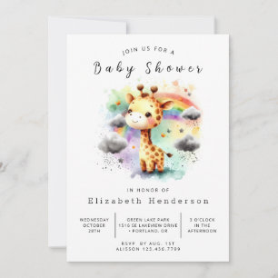 Convites Chá de fraldas Personalizado Graceful Giraffe