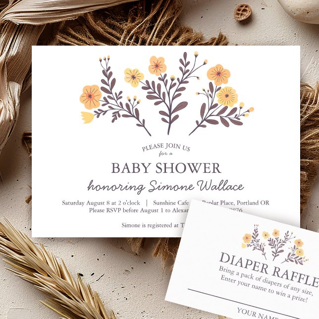 Convites Chá de fraldas PERSONALIZADO Hic do Dacil Florals  (Dainty Golden Florals Elegant Chic CUSTOM BABY SHOWER Invitation -also matching enclosure & thx card)