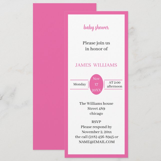 Convites Chá de fraldas Personalizado Rosa simples (Frente/Verso)