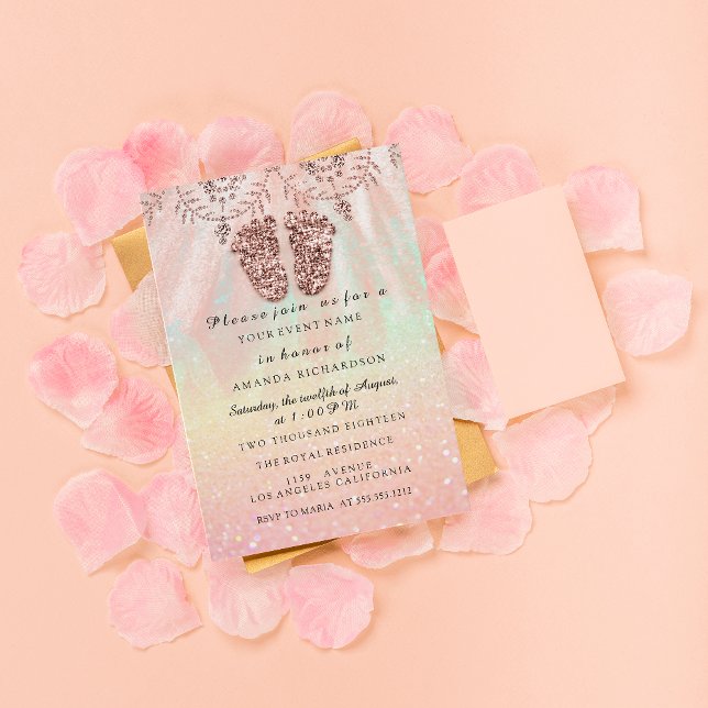 Convites Chá de fraldas Pés Garota Rosa Real (Criador carregado)