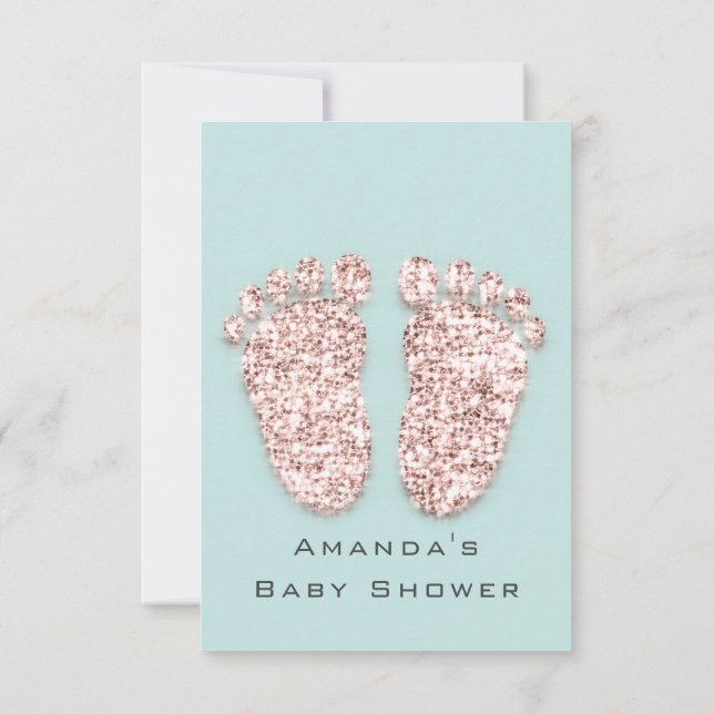 Convites Chá de fraldas Pés-Prata Garota-Menina Glitter Ros (Verso)