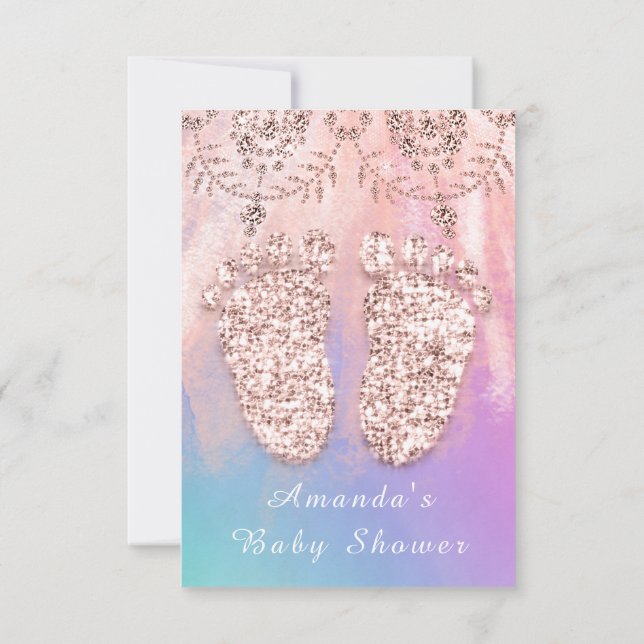 Convites Chá de fraldas Pés-Prata Garota Real Rosa Rosa (Verso)